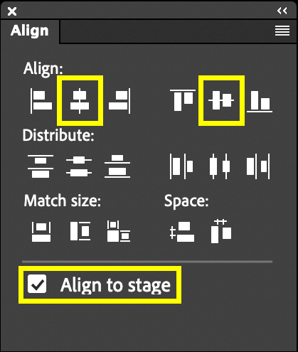 The Alignment panel showing the proper settings to make.