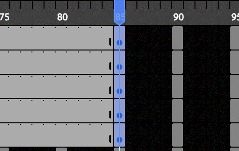 Frame 85 converted to a keyframe in all 5 layers