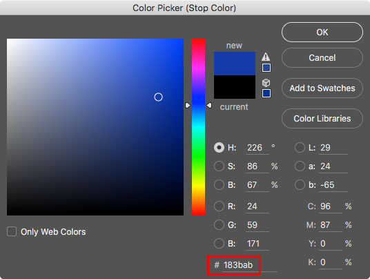 Color and gradient stops shown on the gradient bar