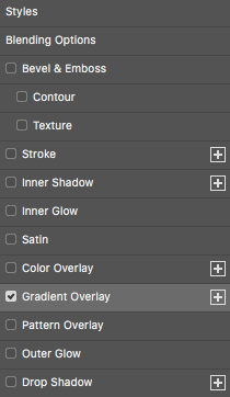 Layer style dialog box Styles list
