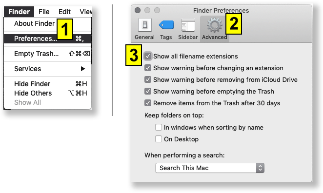 Setting Macs to show file extensions