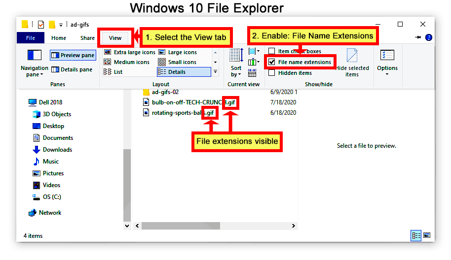 How to display file extensions & list files with details - by Dan