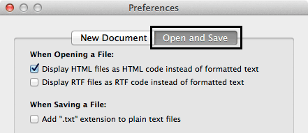 TextEdit's Open and Save Preferences Settings