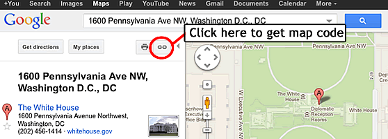Google link to map embed code